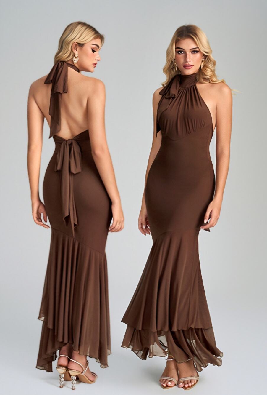 #268 NWT MSRP $65 THE VIRAL HTZMO HALTER BACKLESS BODYCON MAXI DRESS ♡SIZE L♡